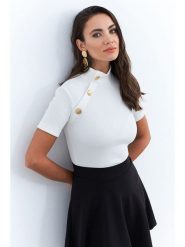 Trendyol Bluzka w kolorze białym rozmiar: S. Białe bluzki Trendyol, s, bez wzorów, prążkowane, bez kołnierzyka, bez ramiączek. Za 48.39 zł.