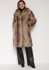 Brązowy Płaszcz Futro z Szerokim Kołnierzem i Kieszeniami Ezinda. Brązowe płaszcze Born2be, l, bez wzorów, z futra, bez kaptura. Za 339.99 zł.
