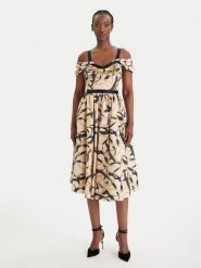 Elisabetta Franchi Sukienka koktajlowa AB-910-61E2-V590 Beżowy Regular Fit. Brązowe sukienki Elisabetta Franchi, bez wzorów, z bawełny, wizytowe, bez kołnierzyka, bez ramiączek. Za 2,509.00 zł.