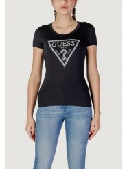 Guess T-Shirt SS CN SHINY TRIANGLE Czarny Shirt Fit. Czarne t-shirty Guess, l, z aplikacjami, z bawełny, bez kołnierzyka, bez ramiączek. Za 97.00 zł.