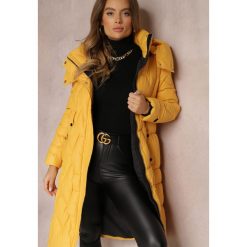 Żółta Kurtka Pikowana Długa z Paskiem i Saszetką Cythine. Żółte torby na ramię Renee, bez wzorów, małe, pikowane, bez dodatków. Za 189.99 zł.