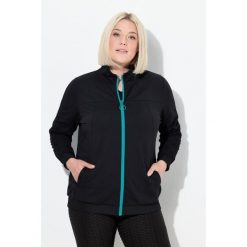 Damskie Bluza dresowa rękawy marszczone kaptur 2-kierunkowy zamek błyskawiczny. Czarne bluzy Ulla Popken, plus size, bez wzorów, z dresówki, bez kaptura. W wyprzedaży za 279.99 zł.