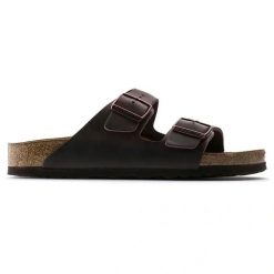 Birkenstock Arizona SFB LEOI Habana Klapki damskie. Brązowe klapki Birkenstock, bez wzorów, z nubiku, z otwartym noskiem, bez obcasa. Za 489.99 zł.