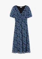 Sukienka midi z siateczki. Niebieskie sukienki bonprix, bez wzorów, bez kołnierzyka, bez ramiączek, midi. Za 139.99 zł.