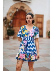 Isla Bonita by SIGRIS Sukienka w kolorze niebieskim ze wzorem rozmiar: XL. Niebieskie sukienki Isla Bonita by SIGRIS, xl, bez wzorów, z bawełny, bez kołnierzyka, bez ramiączek, mini. Za 140.45 zł.