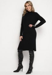 Czarna Sweterkowa Sukienka z Modalem i Wiskozą Ozdobiona Guzikami Hesalttia. Czarne sukienki Born2be, na co dzień, xl, bez wzorów, z wiskozy, eleganckie, bez kołnierzyka, bez ramiączek, midi, proste. Za 109.99 zł.