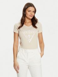 Guess T-Shirt W5RI21 J1314 Beżowy Regular Fit. Brązowe t-shirty Guess, s, z aplikacjami, z bawełny, bez kołnierzyka, bez ramiączek. Za 119.99 zł.