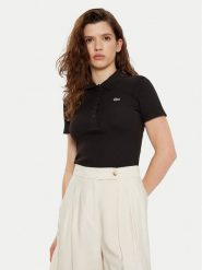 Lacoste Polo DF5377 Czarny Slim Fit. Czarne koszulki polo Lacoste, bez wzorów, z bawełny, bez kołnierzyka, bez ramiączek. Za 349.99 zł.