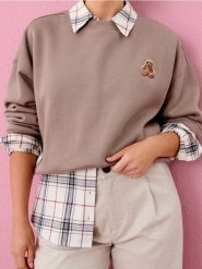 Bluza crewneck z nadrukiem - brązowy. Brązowe bluzy Sinsay, l, bez wzorów, bez kaptura. Za 39.99 zł.