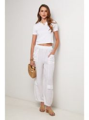 Lin Passion Lniane spodnie w kolorze białym rozmiar: 38/40. Białe spodnie materiałowe Lin Passion, bez wzorów, ze lnu, z standardowym stanem. Za 130.99 zł.