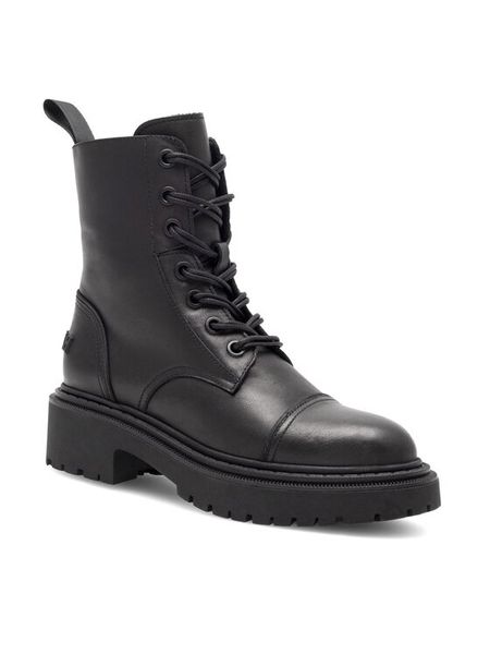 Badura Trzewiki 70307 Czarny. Czarne botki Badura, bez wzorów, ze skóry, bez obcasa, na płaskiej podeszwie, bez zapięcia. Za 309.99 zł.