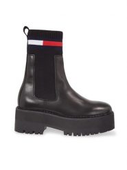 Tommy Jeans Sztyblety Tjw Flatform Chelsea Sock EN0EN02301 Czarny. Czarne botki Tommy Jeans, bez wzorów, z jeansu, bez obcasa, na płaskiej podeszwie, bez zapięcia. Za 776.50 zł.