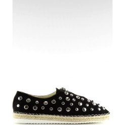 Espadryle z ćwiekami czarne 9039-28 Black. Czarne espadryle ButyModne, bez wzorów, z tkaniny, bez obcasa, bez zapięcia. W wyprzedaży za 79.00 zł.