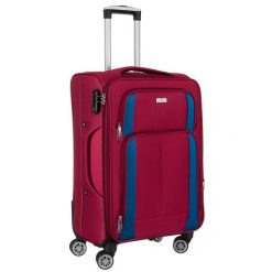 Średnich rozmiarów walizka z miękkiego materiału, wykonana z poliestru w czerwono-niebieskim kolorze Peterson PTN 5209-M. Czerwone walizki Peterson, bez wzorów. Za 199.99 zł.