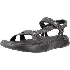 Sandały SKECHERS GO WALK FLEX SANDAL Czarny. Czarne sandały Skechers, bez wzorów, z tkaniny, bez obcasa, bez zapięcia. Za 203.99 zł.