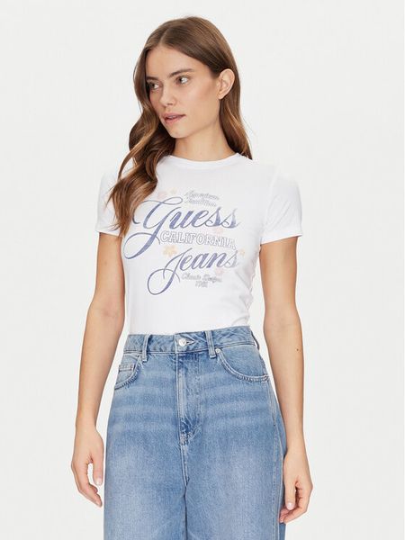 Guess Jeans T-Shirt W5GI24 J1314 Biały Regular Fit. Białe t-shirty Guess Jeans, xs, z aplikacjami, z bawełny, bez kołnierzyka, bez ramiączek. Za 79.99 zł.