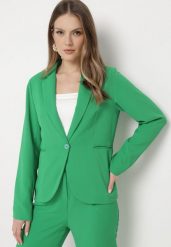 Zielona Marynarka Zapinana na Guzik z Kieszonkami Parveta. Zielone marynarki i żakiety Born2be, l, bez wzorów, eleganckie. Za 159.99 zł.