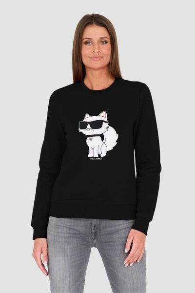 KARL LAGERFELD Czarna damska bluza Ikonik 2.0 Choupette Sweat, Rozmiar L. Czarne bluzy KARL LAGERFELD, l, bez wzorów, bez kaptura. W wyprzedaży za 510.99 zł.
