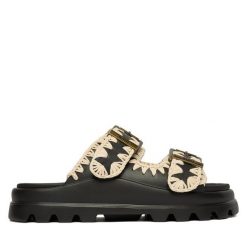 Klapki Mou. Czarne klapki Mou, bez wzorów, bez obcasa. Za 539.99 zł.