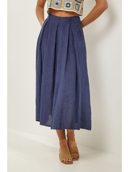Le Monde du Lin Lniana spódnica w kolorze granatowym rozmiar: 38/40. Niebieskie spódnice Le Monde du Lin, bez wzorów, ze lnu, klasyczne, midi, rozkloszowane. Za 113.63 zł.