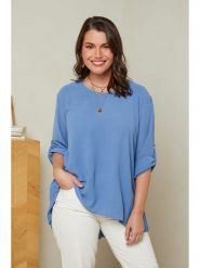 Curvy Lady Bluzka w kolorze niebieskim rozmiar: 44/46. Niebieskie bluzki Curvy Lady, bez wzorów, klasyczne, bez kołnierzyka, bez ramiączek. Za 86.45 zł.