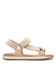 Clarks Skórzane sandały w kolorze jasnoróżowym rozmiar: 38. Różowe sandały Clarks, bez wzorów, klasyczne, z otwartym noskiem, bez obcasa, bez zapięcia. Za 220.63 zł.