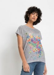 T-shirt z nadrukiem w motyle. Czerwone t-shirty bonprix, bez wzorów, bez kołnierzyka, bez ramiączek. Za 77.99 zł.
