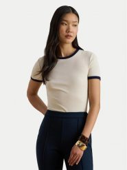 LAUREN RALPH LAUREN T-Shirt 200P09077002 Écru Slim Fit. Białe t-shirty Lauren Ralph Lauren, m, bez wzorów, z bawełny, bez kołnierzyka, bez ramiączek. Za 289.99 zł.