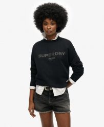 Superdry Damska bluza Sport Luxe Loose Crew z bawełny i recyklingu. Czarne bluzy Superdry, bez wzorów, z bawełny, bez kaptura. Za 322.70 zł.