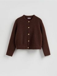 Kardigan z dekoracyjnymi guzikami - brązowy. Brązowe kardigany Reserved, l, bez wzorów, z dzianiny. Za 159.99 zł.