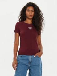 Tommy Jeans T-Shirt Tjw Slim Essential Logo DW0DW18800 Bordowy Slim Fit. Czerwone t-shirty Tommy Jeans, l, bez wzorów, z bawełny, bez kołnierzyka, bez ramiączek. Za 89.99 zł.