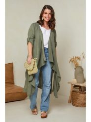 Curvy Lady Lniany kardigan w kolorze khaki rozmiar: 40/42. Brązowe kardigany Curvy Lady, bez wzorów, ze lnu. Za 154.45 zł.