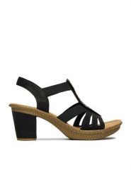 Rieker Sandały CEO-66526-00 Czarny. Czarne sandały Rieker, bez wzorów, ze skóry, bez obcasa, na słupku, bez zapięcia. Za 319.99 zł.