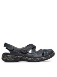 Rieker Sandały 46377-14 Niebieski. Niebieskie sandały Rieker, bez wzorów, ze skóry, bez obcasa, na płaskiej podeszwie, bez zapięcia. Za 339.99 zł.