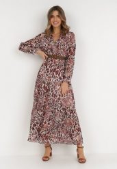 Różowa Sukienka Phaenala. Czerwone sukienki Born2be, l, bez wzorów, z zamszu, klasyczne, bez kołnierzyka, bez ramiączek, maxi. Za 149.99 zł.