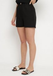 Czarne Klasyczne Szorty z Lnem z Gumką w Talii i Kieszeniami Filarenea. Czarne szorty Born2be, bez wzorów, eleganckie. Za 49.99 zł.