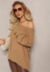 Ciemnobeżowy Sweter o Luźnym Kroju Adaoma. Brązowe swetry Renee, bez wzorów, z dzianiny, bez ramiączek. Za 69.99 zł.