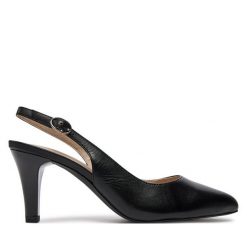 Sandały Caprice. Czarne sandały Caprice, bez wzorów, bez obcasa, na szpilce, bez zapięcia. Za 229.99 zł.