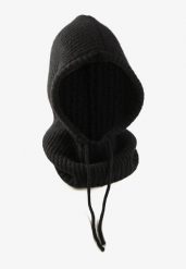 Czarna Czapka Balaclava z Wełną i Ściągaczami Linobra. Czarne czapki Renee, bez wzorów, z wełny. Za 79.99 zł.