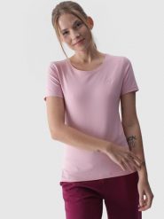 4F T-shirt slim gładki damski - różowy XS. Czerwone t-shirty 4f, xs, bez wzorów, z bawełny, bez kołnierzyka, bez ramiączek. W wyprzedaży za 29.99 zł.