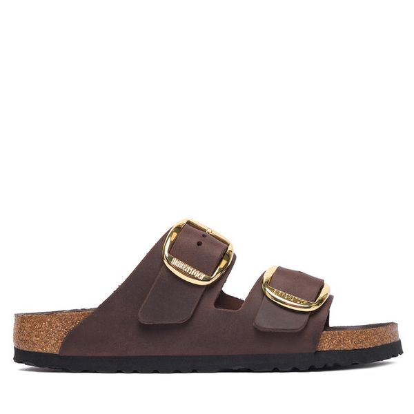 Klapki Birkenstock. Brązowe klapki Birkenstock, bez wzorów, bez obcasa. Za 719.99 zł.