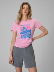 4F T-shirt regular z nadrukiem damski - różowy XL. Czerwone t-shirty 4f, xl, bez wzorów, z bawełny, bez kołnierzyka, bez ramiączek. Za 59.99 zł.