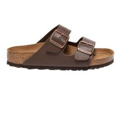 Klapki turystyczne uniseks Birkenstock Arizona 51701. Brązowe klapki Birkenstock, bez wzorów, z materiału, bez obcasa. Za 359.00 zł.