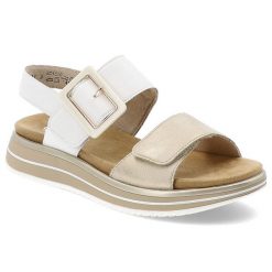 Białe Sandały Remonte Modne Obuwie Damskie Zapinane Na Rzep. Białe sandały Remonte, bez wzorów, z materiału, eleganckie, bez obcasa, bez zapięcia. Za 379.00 zł.