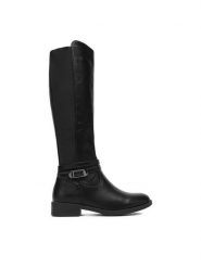 DeeZee Kozaki C-7115 Czarny. Czarne kozaki DeeZee, z materiału, bez obcasa, na płaskiej podeszwie, bez zapięcia. Za 229.99 zł.