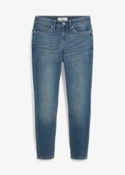 Jeansy skinny, mid waist, ze stretchem. Niebieskie jeansy bonprix, bez wzorów, z podwyższonym stanem. Za 122.99 zł.