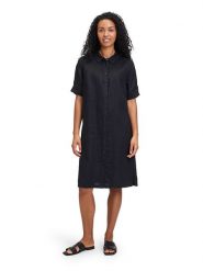 BETTY & CO Lniana sukienka w kolorze czarnym rozmiar: 36. Czarne sukienki Betty & Co, bez wzorów, ze lnu, bez kołnierzyka, bez ramiączek, midi. Za 153.45 zł.