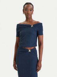 Guess Bluzka W6GP12 K2935 Granatowy Regular Fit. Niebieskie bluzki Guess, l, z aplikacjami, bez kołnierzyka, bez ramiączek. Za 279.99 zł.