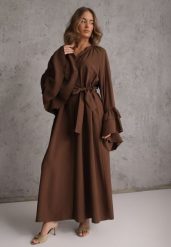 Brązowa Koszulowa Sukienka z Wiskozy Ozdobiona Paskiem i Falbanami Tinethra. Brązowe sukienki Renee, na co dzień, l, bez wzorów, z materiału, eleganckie, bez kołnierzyka, bez ramiączek, maxi, koszulowe. Za 199.99 zł.