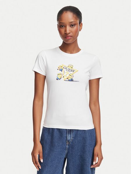Guess Jeans T-Shirt W6YI62 K6415 Biały Regular Fit. Białe t-shirty Guess Jeans, m, z aplikacjami, z bawełny, bez kołnierzyka, bez ramiączek. Za 152.99 zł.